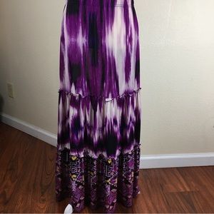 MAGIC Women's Purple White Flowy Boho Stretchy Maxi Skirt Size Small